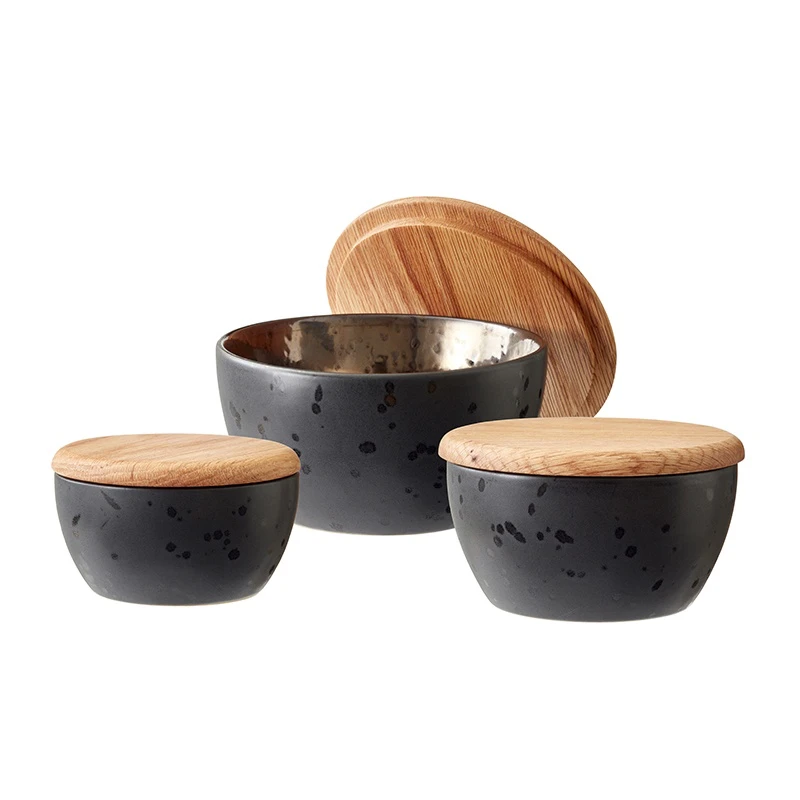 Bitz Skålesæt Med Låg 3 Størrelser Sort/bronze 1 Bitz Skålesæt Med Låg 3 Størrelser Sort/bronze